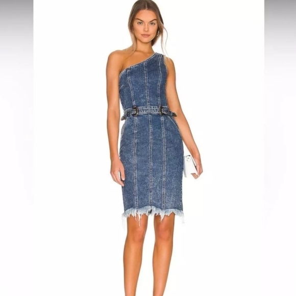 Retrofete One-Shoulder Denim Dress - Blue - Picture 7 of 7